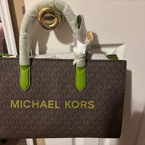 Michael Kors Brown Tote with Green Accents